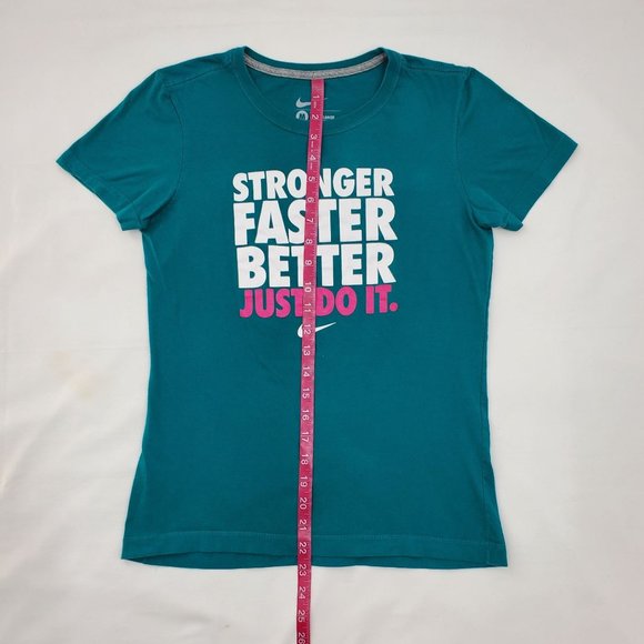 Nike Women's Stronger Faster Better Just Do It Logo Teal Graphic Tee Size Medium - Picture 5 of 7